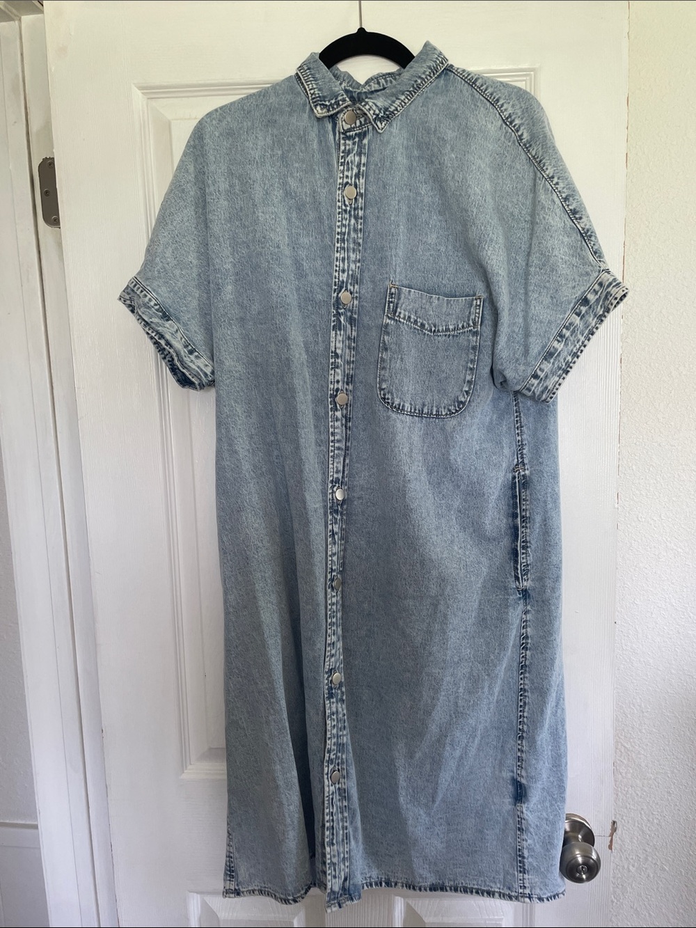 Light Wash Denim Button-Front Shirt Dress